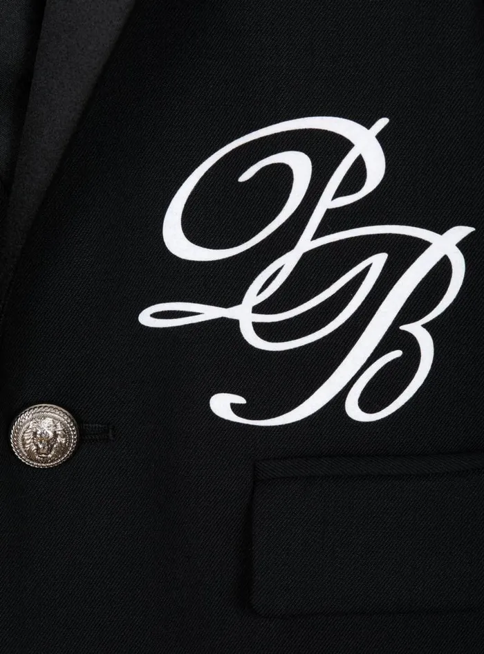 Balmain Boys 410 Years Kids 1button Jacket With PB Signature Embroidery Black