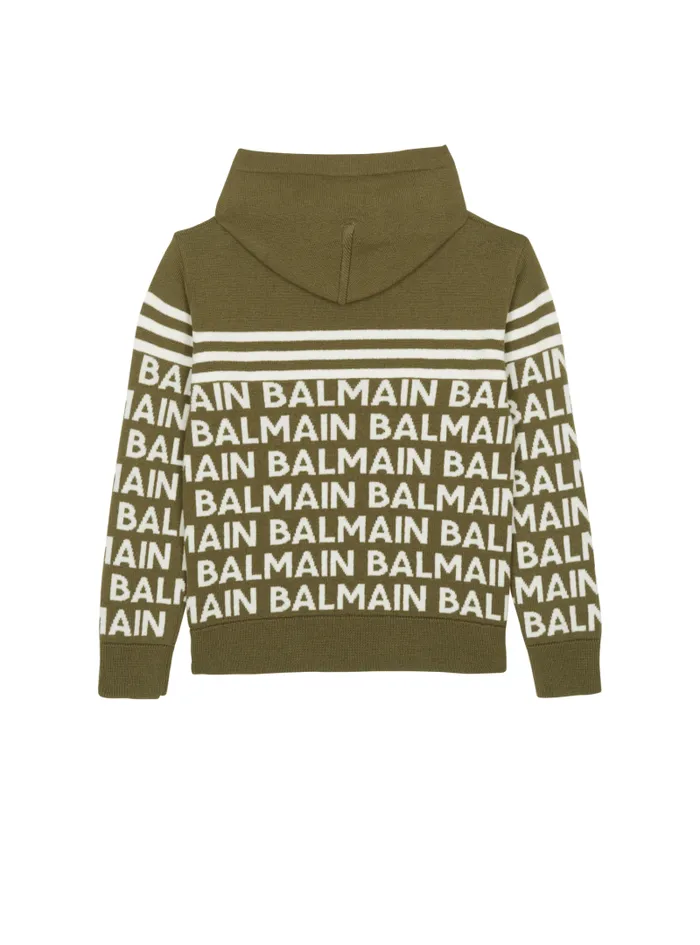 Balmain Boys 410 Years Kids Fine Knit Hooded Sweatshirt Green