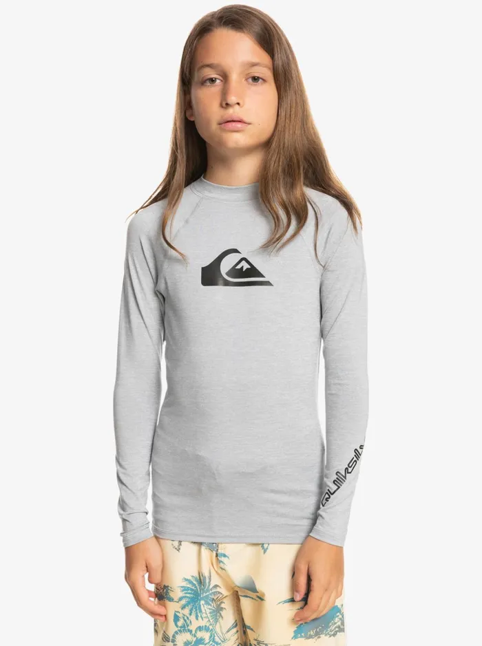 Rashguards Boys Quiksilver Boy039s 816 All Time Ls Youth LSl Surf Tee Sleet Heather Rashguards Boys Quiksilver Boy039s 816 All Time Ls Youth LSl Surf Tee Sleet Heather