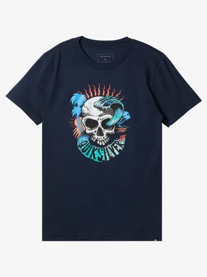 Tees Boys Quiksilver Boy039s 816 Skull Wave TShirt Navy Blazer