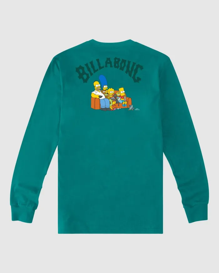 Billabong Boys039 04027041 The Simpsons Family Couch Organic Long Sleeve TShirt Teal Kids Boys039 Tees