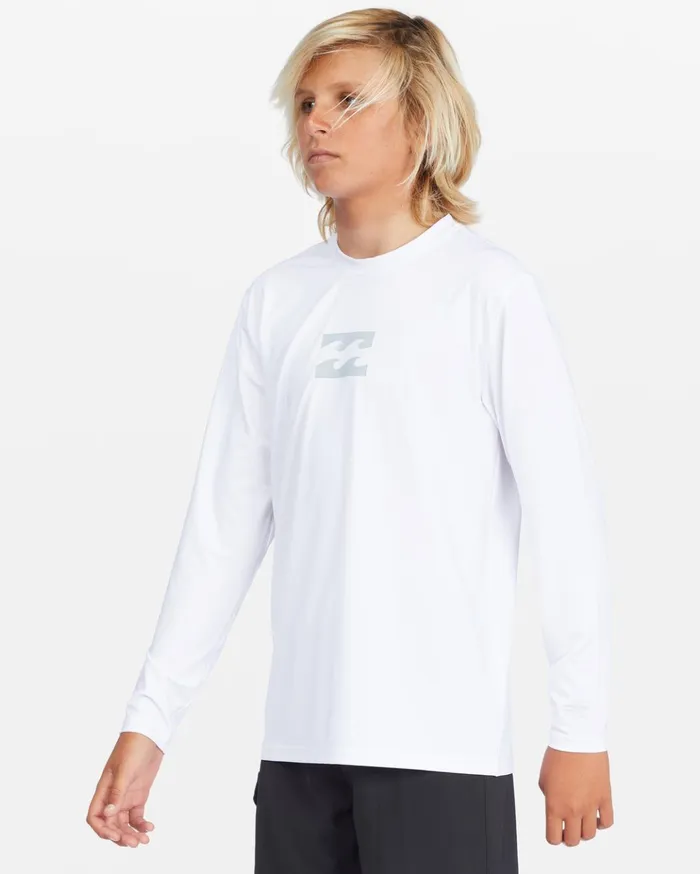 Billabong Boys039 All Day Wave Loose Fit Long Sleeve Surf Tee White Kids Boys039 Rashguards and Surf Tees Billabong Boys039 All Day Wave Loose Fit Long Sleeve Surf Tee White Kids Boys039 Rashguards and Surf Tees