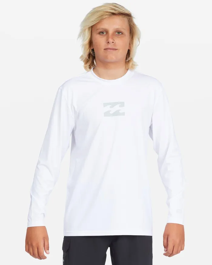 Billabong Boys039 All Day Wave Loose Fit Long Sleeve Surf Tee White Kids Boys039 Rashguards and Surf Tees Billabong Boys039 All Day Wave Loose Fit Long Sleeve Surf Tee White Kids Boys039 Rashguards and Surf Tees
