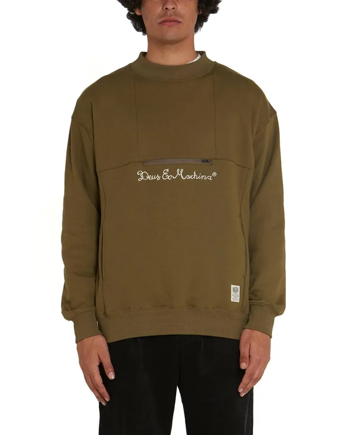 Ascent Mock Crew 8211 Military Olive Men Deus Ex Machina Hoodies and Sweaters