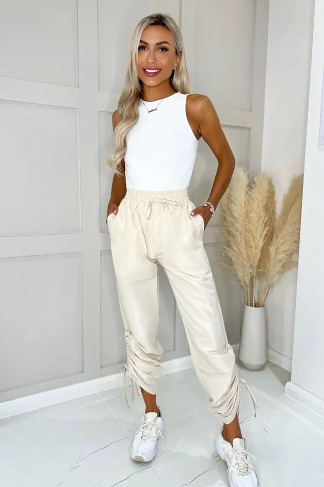 AX Paris Beige Tie Detail Cargo Pants Women Loungewear
