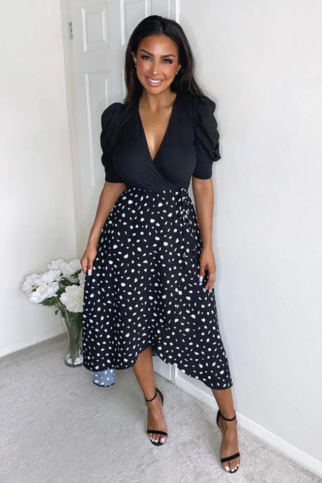 AX Paris Black 2 In 1 Wrap Over Printed Dress Women Dresses