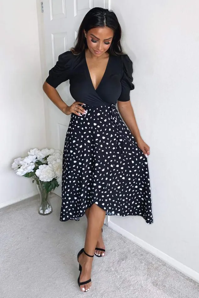 AX Paris Black 2 In 1 Wrap Over Printed Dress Women Dresses