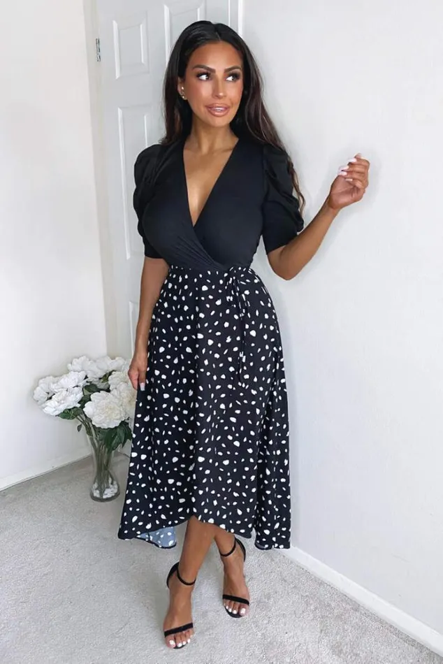 AX Paris Black 2 In 1 Wrap Over Printed Dress Women Dresses