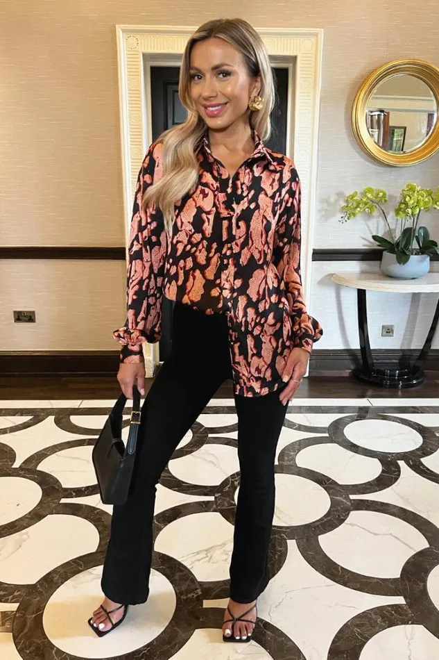 AX Paris Black Abstract Print Long Sleeved Shirt Women Tops