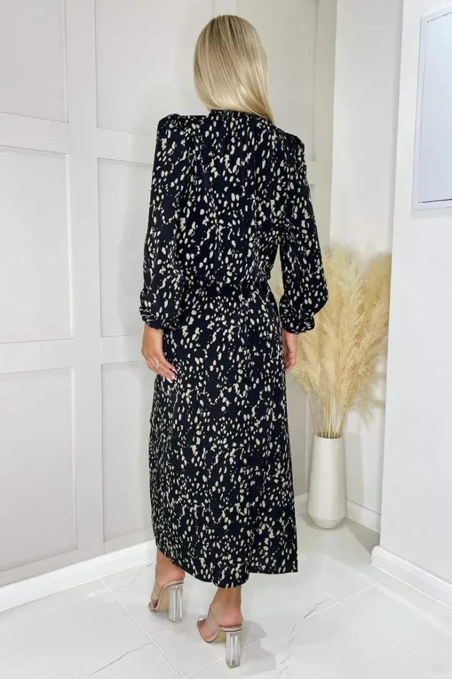 AX Paris Black And Beige Printed High Neck Split Skirt Midi Dress Women Dresses