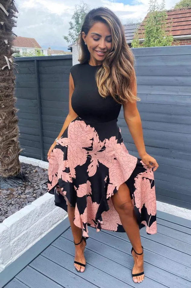 AX Paris Black And Blush Floral Print 2 In 1 Midi Dress Women Dresses