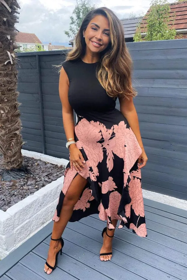 AX Paris Black And Blush Floral Print 2 In 1 Midi Dress Women Dresses