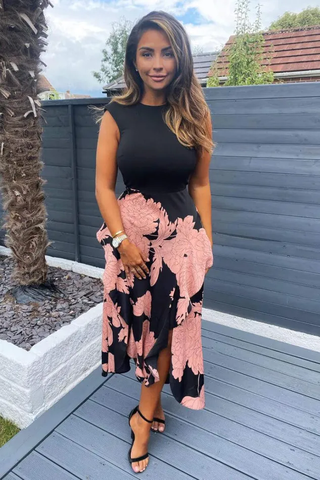 AX Paris Black And Blush Floral Print 2 In 1 Midi Dress Women Dresses