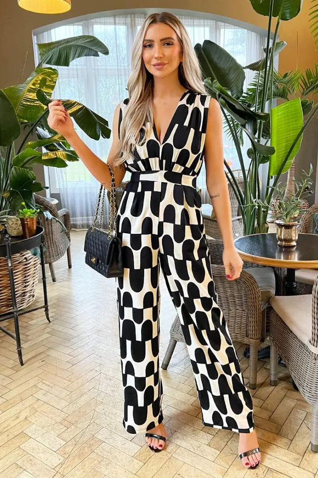 AX Paris Black And Cream Abstract Print Jumpsuit Women Jumpsuits And Playsuits AX Paris Black And Cream Abstract Print Jumpsuit Women Jumpsuits And Playsuits