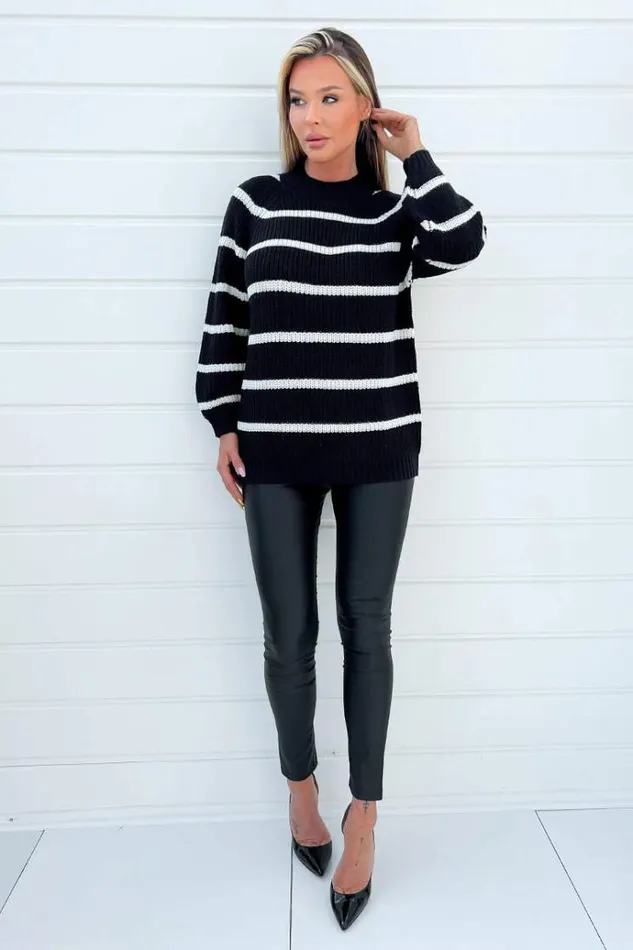 AX Paris Black And Cream Oversized Stripe Knit Jumper Women Knitwear