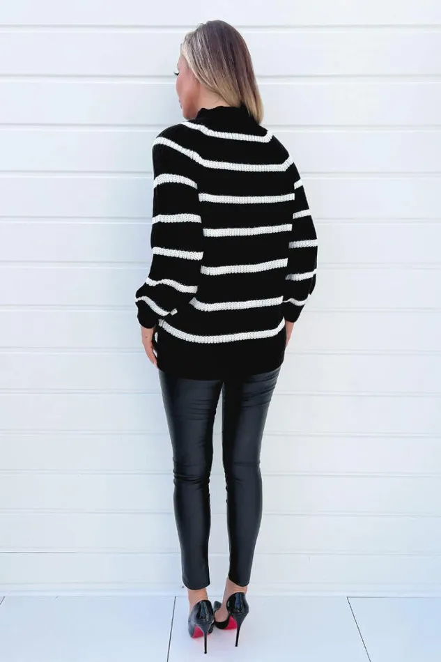 AX Paris Black And Cream Oversized Stripe Knit Jumper Women Knitwear