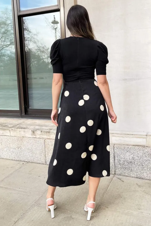 AX Paris Black And Cream Polka Dot 2 In 1 Wrap Over Midi Dress Women Dresses