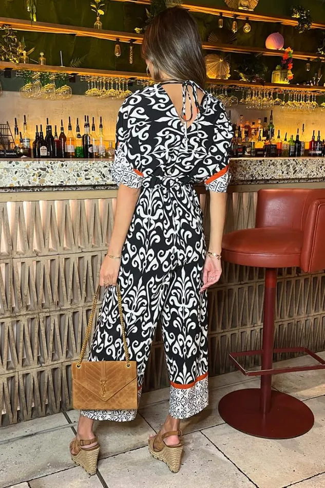 AX Paris Black And Cream VNeck Jumpsuit Women Jumpsuits And Playsuits