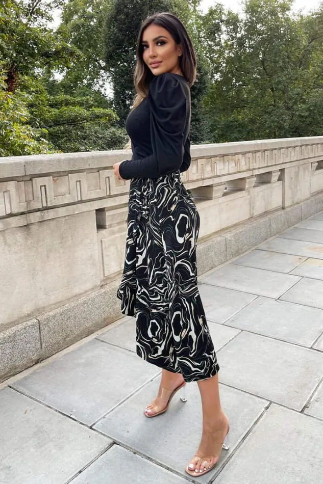 AX Paris Black And Green 2 In 1 Marble Print Wrap Dress Women Dresses