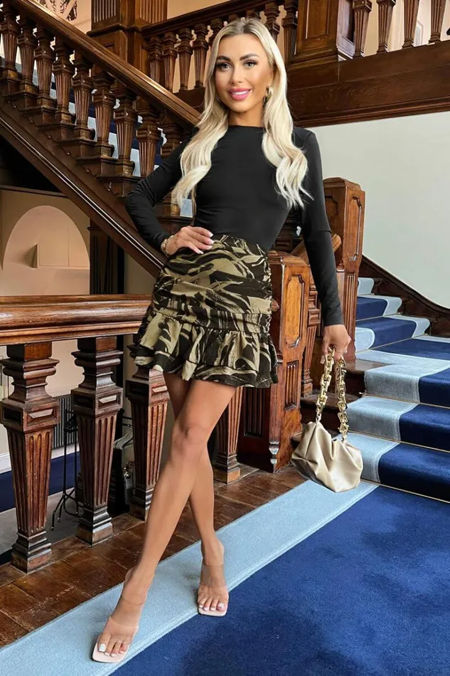 AX Paris Black And Khaki Print 2 In 1 Ruched Mini Dress Women Dresses