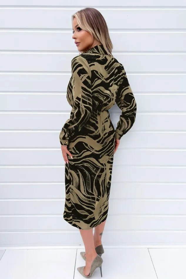 AX Paris Black And Khaki Print Wrap Collared Midi Dress Women Dresses