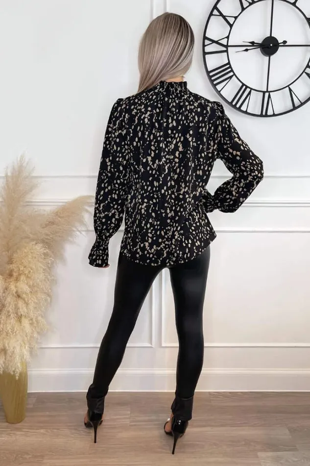 AX Paris Black And Stone Animal Print High Neck Blouse Women Tops