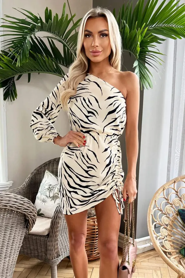 AX Paris Black And Stone Animal Print One Sleeve Mini Dress Women Dresses