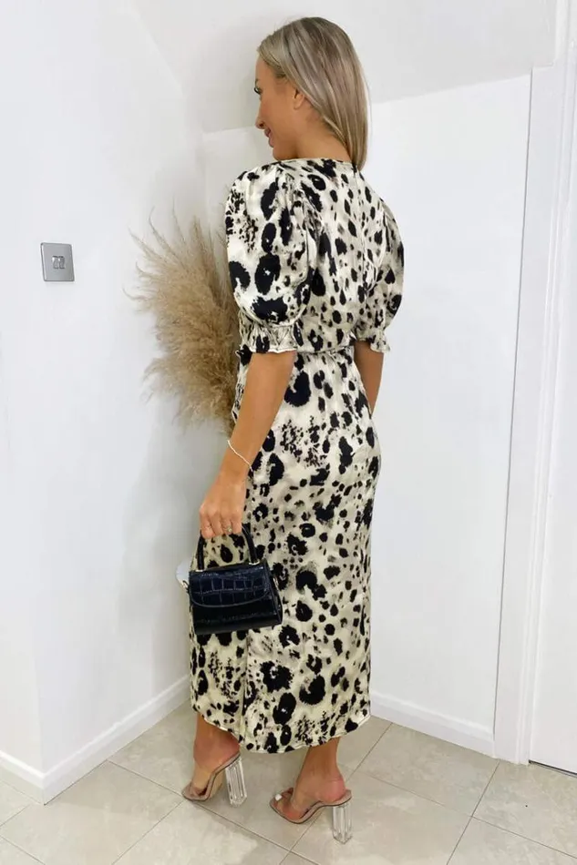 AX Paris Black And Stone Printed Frill Front Midi Dress Women Dresses