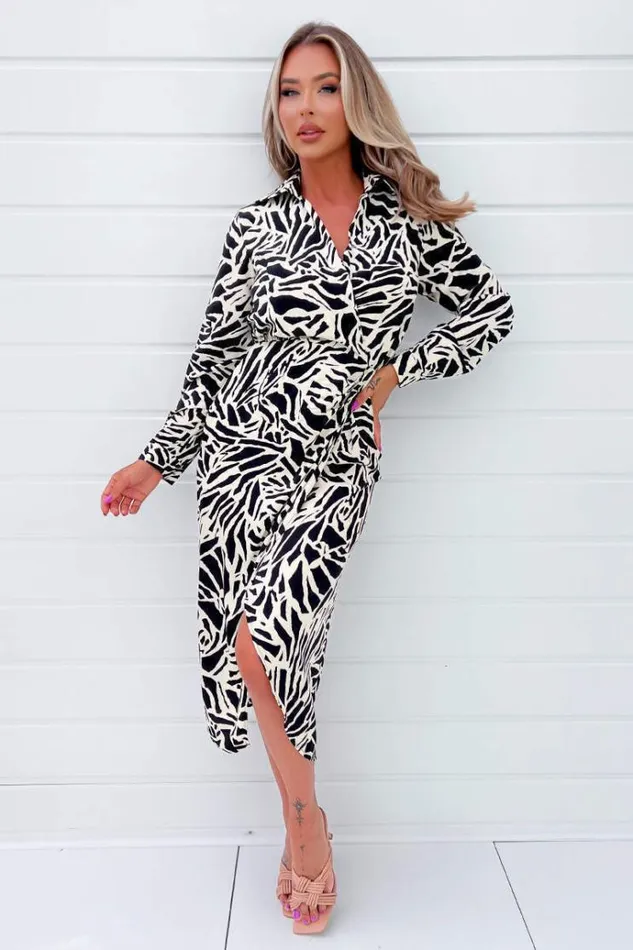AX Paris Black And Stone Printed Midi Wrap Dress Women Dresses