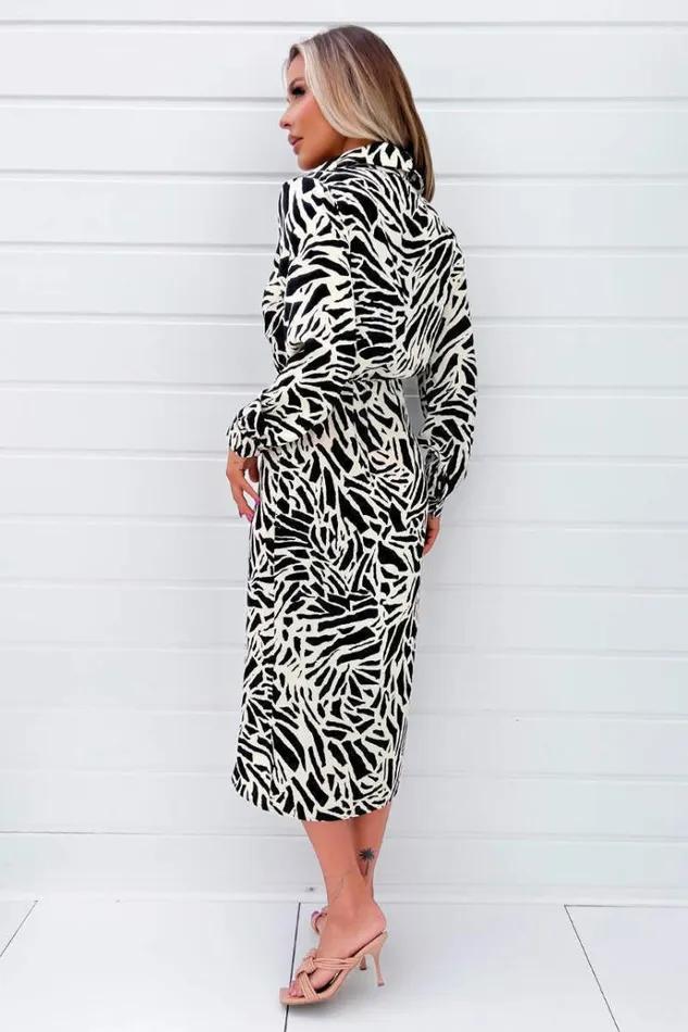 AX Paris Black And Stone Printed Midi Wrap Dress Women Dresses