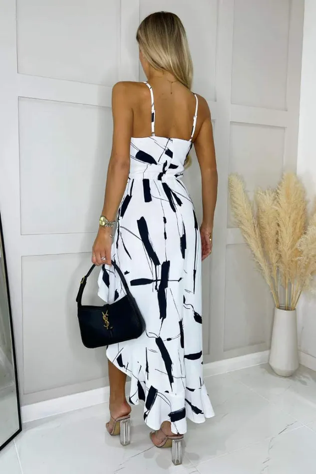 AX Paris Black And White Frill Hem High Neck Midi Dress Women Dresses
