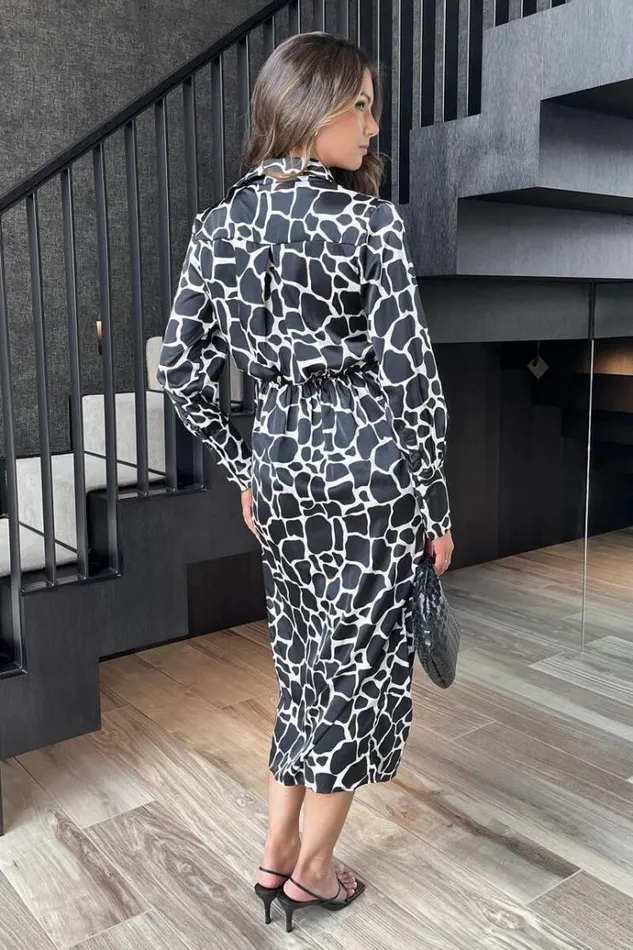 AX Paris Black And White Giraffe Print Side Tie Waist Wrap Midi Dress Women Dresses