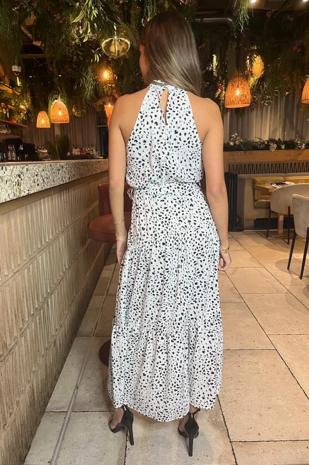 AX Paris Black And White Halterneck Tie Waist Midi Dress Women Dresses