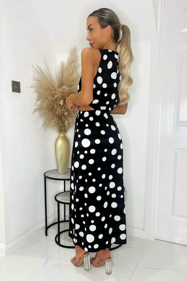 AX Paris Black And White Polka Dot Cut Out Midi Dress Women Dresses