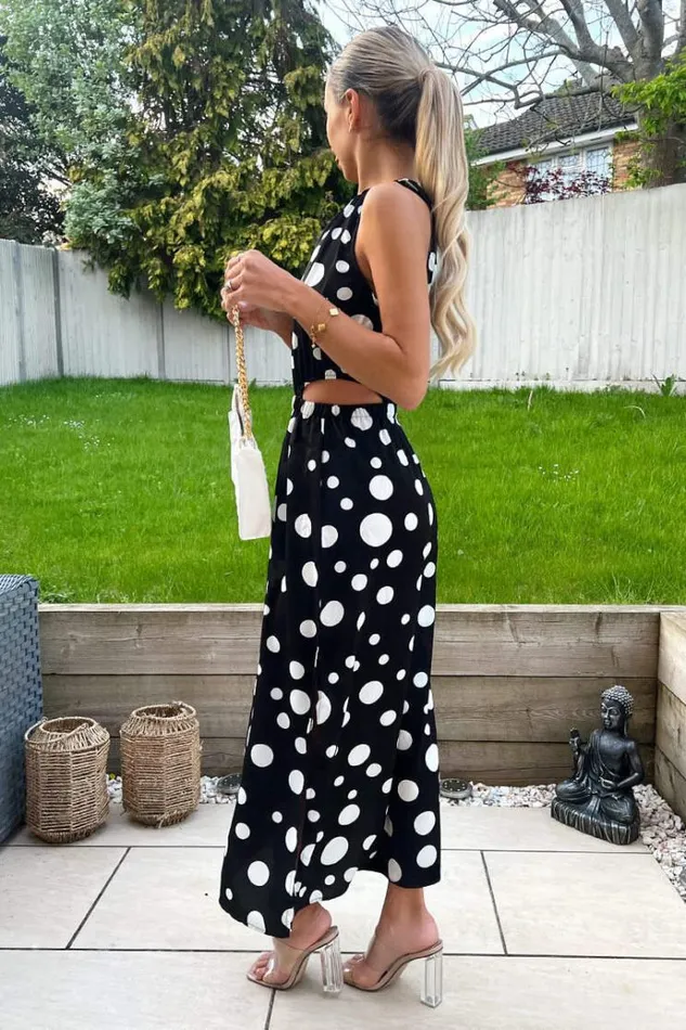 AX Paris Black And White Polka Dot Cut Out Midi Dress Women Dresses
