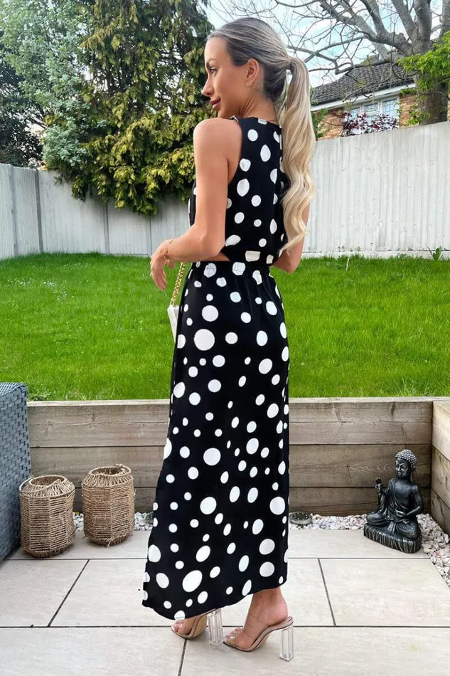 AX Paris Black And White Polka Dot Cut Out Midi Dress Women Dresses