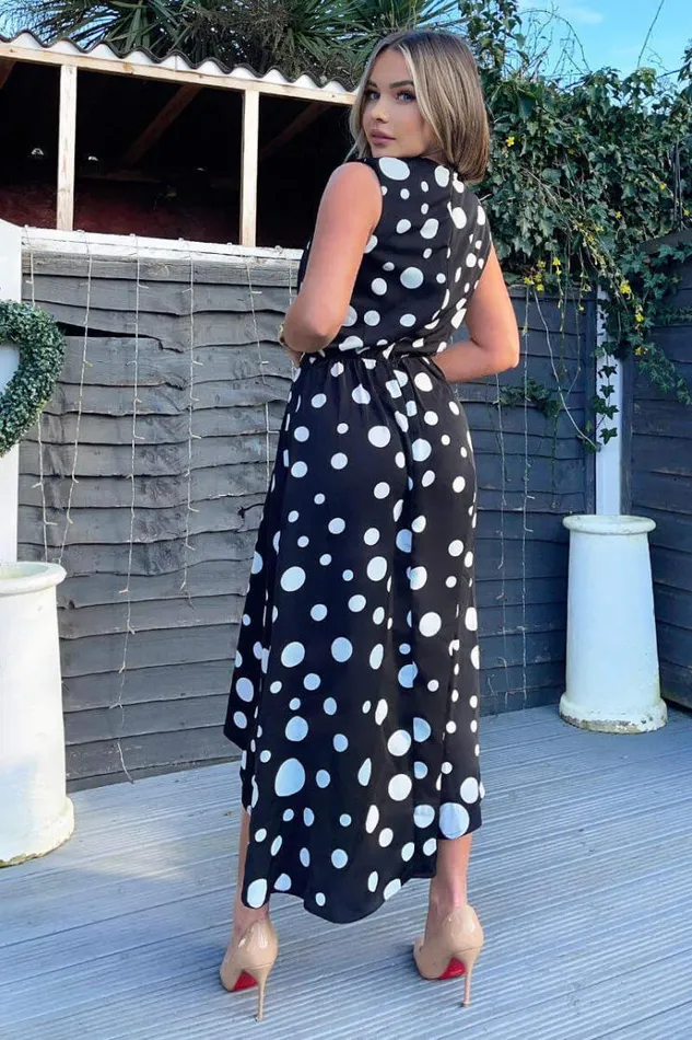 AX Paris Black And White Polka Dot Gathered Midi Dress Women Dresses