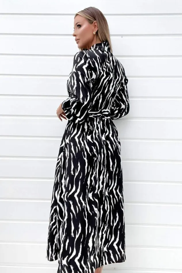 AX Paris Black And White Printed Button Up Midi Shirt Dress Women Dresses