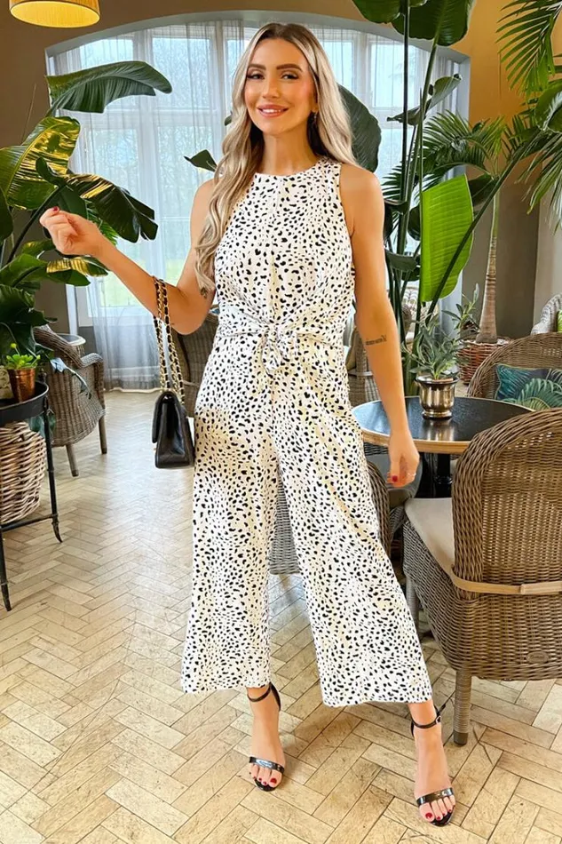 AX Paris Black And White Printed Knot Front Jumpsuit Women Jumpsuits And Playsuits