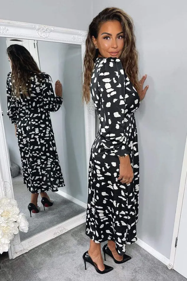 AX Paris Black And White Printed Wrap Midi Dress Women Dresses