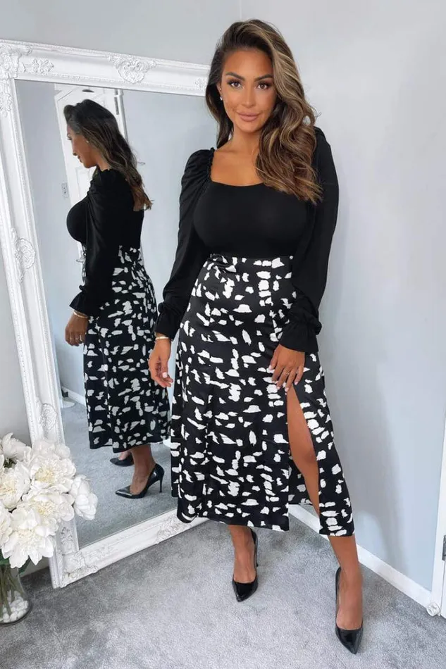 AX Paris Black And White Square Neck 2 In 1 Midi Dress Women Dresses