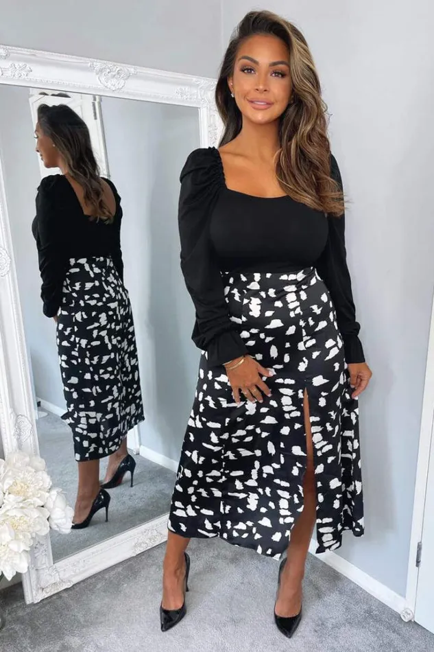 AX Paris Black And White Square Neck 2 In 1 Midi Dress Women Dresses