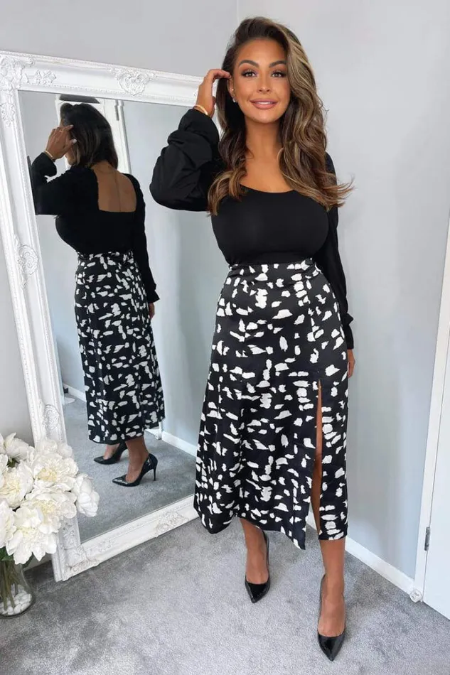 AX Paris Black And White Square Neck 2 In 1 Midi Dress Women Dresses