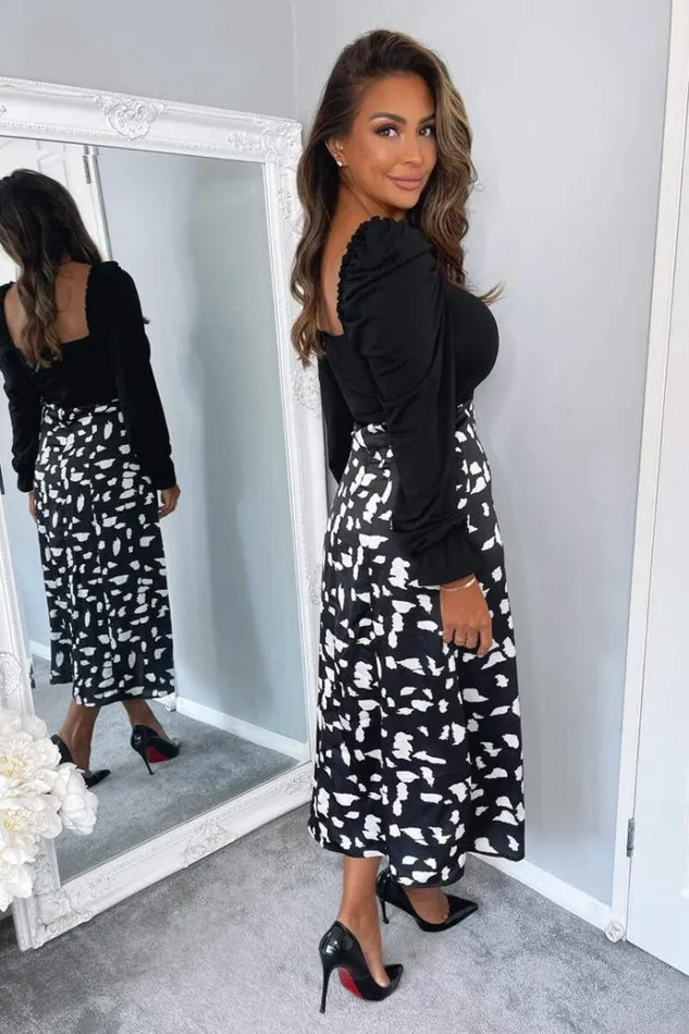AX Paris Black And White Square Neck 2 In 1 Midi Dress Women Dresses