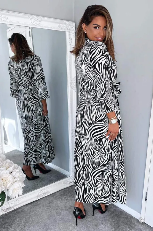 AX Paris Black And White Zebra Print Midi Shirt Dress Women Dresses