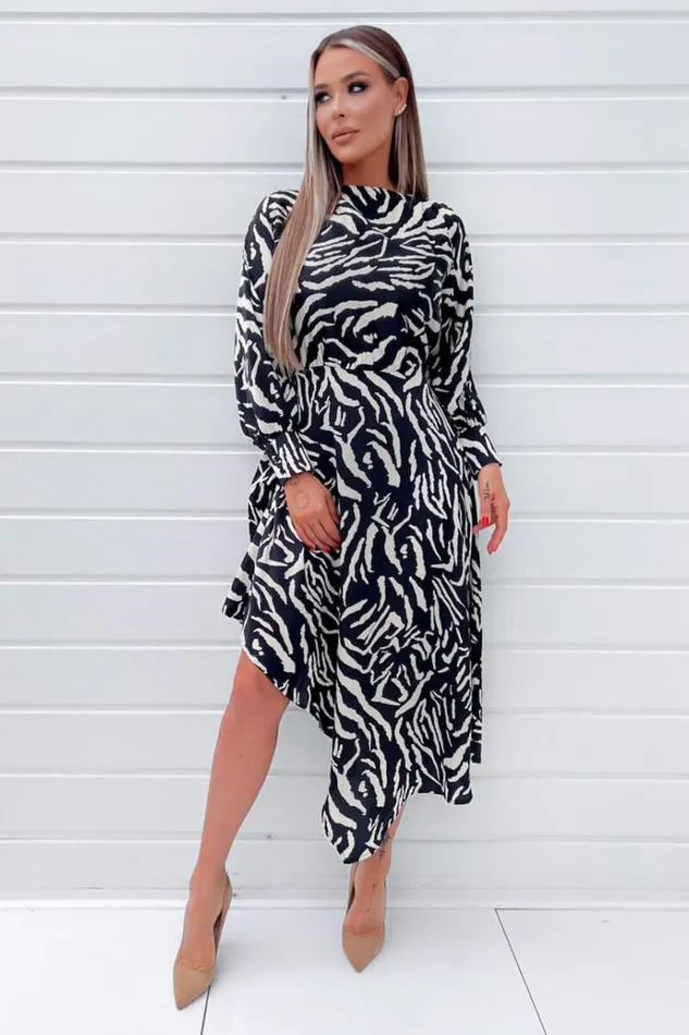 AX Paris Black Animal Print High Low Skirt Midi Dress Women Dresses