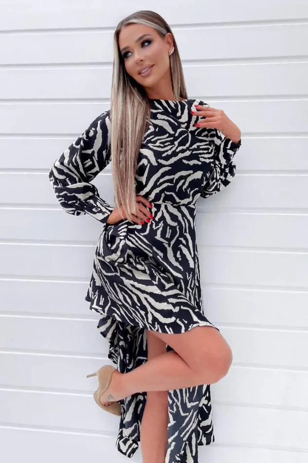AX Paris Black Animal Print High Low Skirt Midi Dress Women Dresses