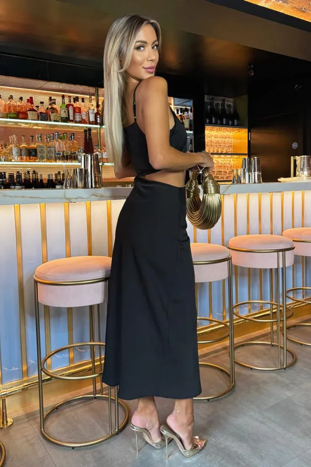 AX Paris Black Asymmetric Cut Out Midi Dress Women Dresses