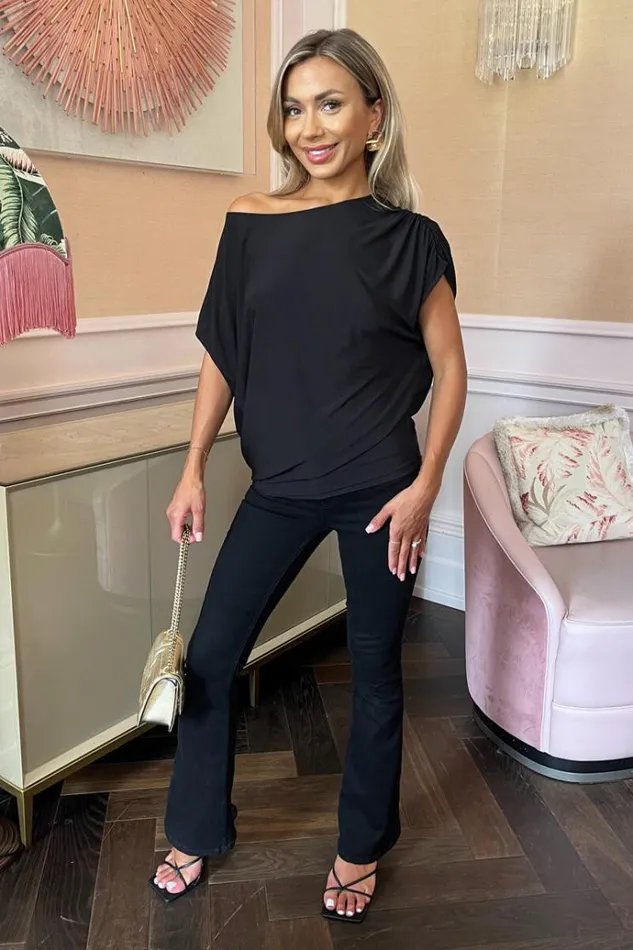 AX Paris Black Asymmetric Draped Top Women Tops