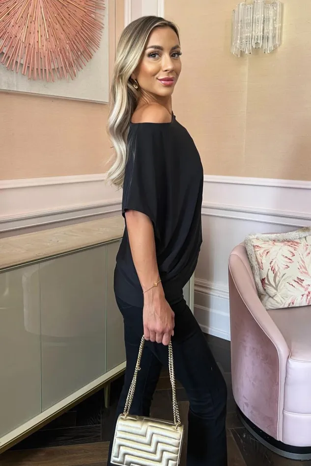 AX Paris Black Asymmetric Draped Top Women Tops